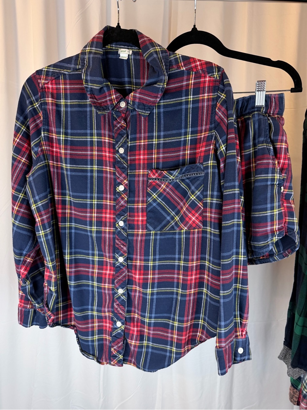 aerie Blue and Red Plaid Pajama shirt and Shorts